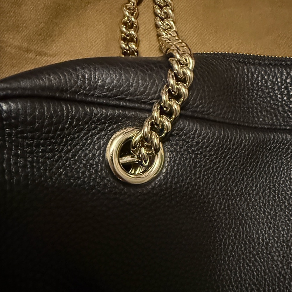 Gucci Black Soho Double Chain Bag - Leather Shoulder Bag with Gold Chain - Picture 17 of 17